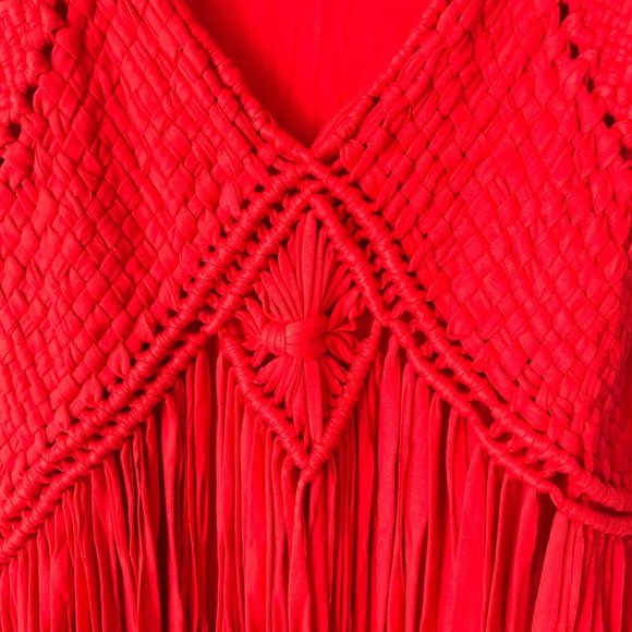 Bright Red Tank Top with Fringe - Picture 2 of 5